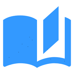Icono de un libro azul con una página levantada